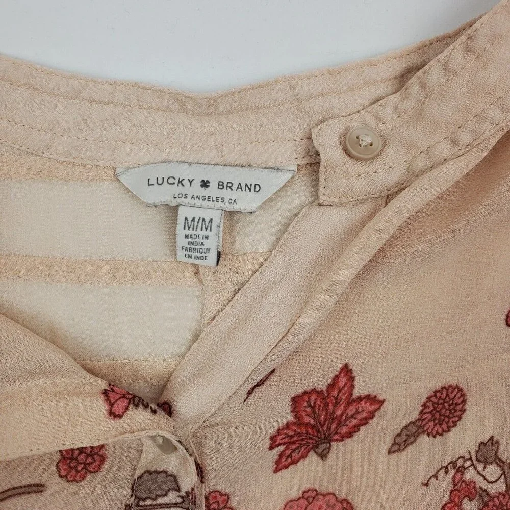Lucky Brand Womens Blouse Long Sleeve Button Up Red Pink Floral Medium 7W44888 - Picture 4 of 8